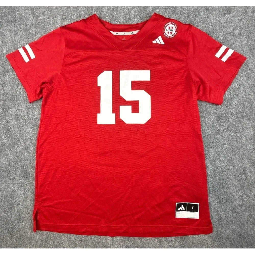 Adidas Nebraska Cornhuskers Raiola #15 Mens Large Football Jersey Red White NWT